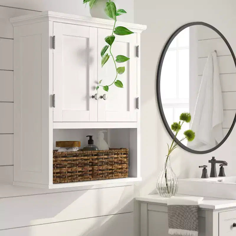 Armoire murale en bois blanc – ™ : étagère flottante en MDF, rangement au-dessus des toilettes, 2 étagères