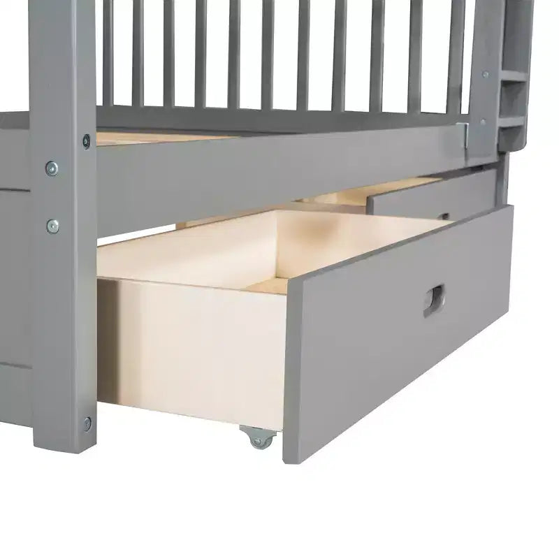 Lit superposé double avec échelle, 2 tiroirs et garde-corps de sécurité, lits superposés en bois massif pour enfants, filles, garçons, montage facile