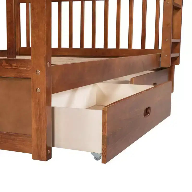 Lit superposé double avec échelle, 2 tiroirs et garde-corps de sécurité, lits superposés en bois massif pour enfants, filles, garçons, montage facile