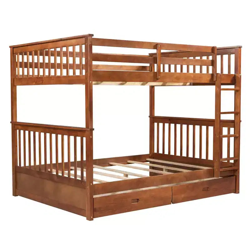 Lit superposé double avec échelle, 2 tiroirs et garde-corps de sécurité, lits superposés en bois massif pour enfants, filles, garçons, montage facile