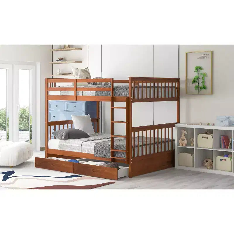 Lit superposé double avec échelle, 2 tiroirs et garde-corps de sécurité, lits superposés en bois massif pour enfants, filles, garçons, montage facile