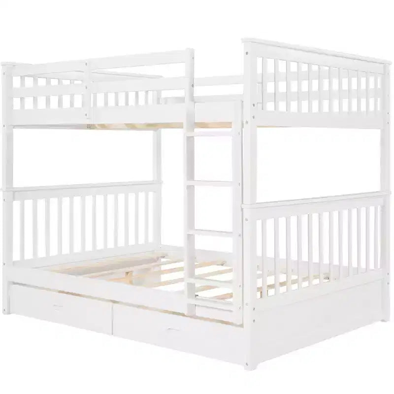 Lit superposé double avec échelle, 2 tiroirs et garde-corps de sécurité, lits superposés en bois massif pour enfants, filles, garçons, montage facile
