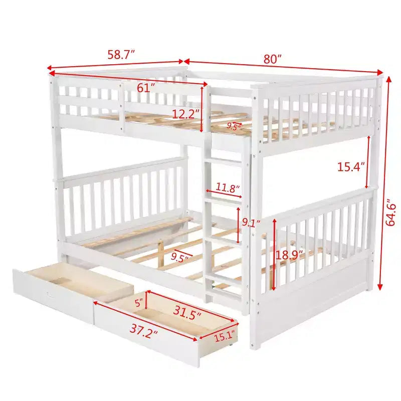Lit superposé double avec échelle, 2 tiroirs et garde-corps de sécurité, lits superposés en bois massif pour enfants, filles, garçons, montage facile