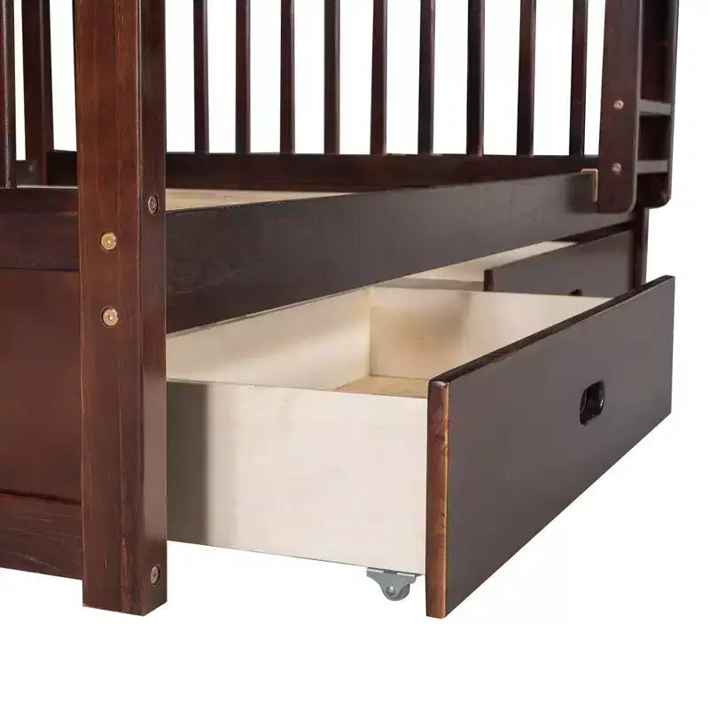 Lit superposé double avec échelle, 2 tiroirs et garde-corps de sécurité, lits superposés en bois massif pour enfants, filles, garçons, montage facile