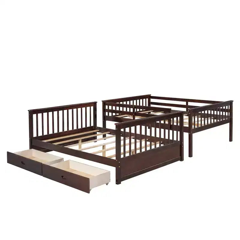 Lit superposé double avec échelle, 2 tiroirs et garde-corps de sécurité, lits superposés en bois massif pour enfants, filles, garçons, montage facile