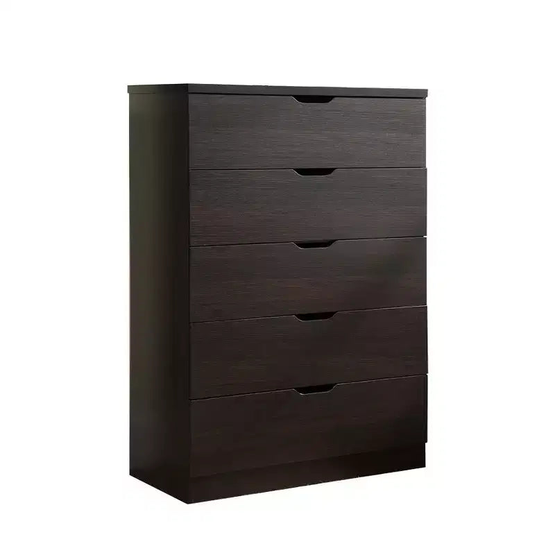 Commode de chevet rétro avec 5 tiroirs en similibois, meuble de rangement avec glissières métalliques pour salon, couloir, entrée
