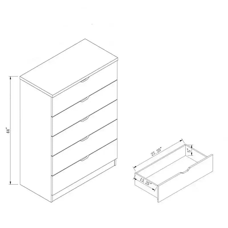 Commode de chevet rétro avec 5 tiroirs en similibois, meuble de rangement avec glissières métalliques pour salon, couloir, entrée
