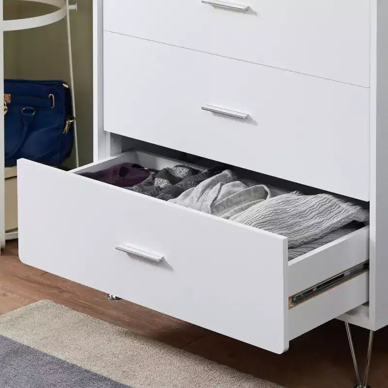 Commode de chevet rétro avec 5 tiroirs en similibois, meuble de rangement avec glissières métalliques pour salon, couloir, entrée