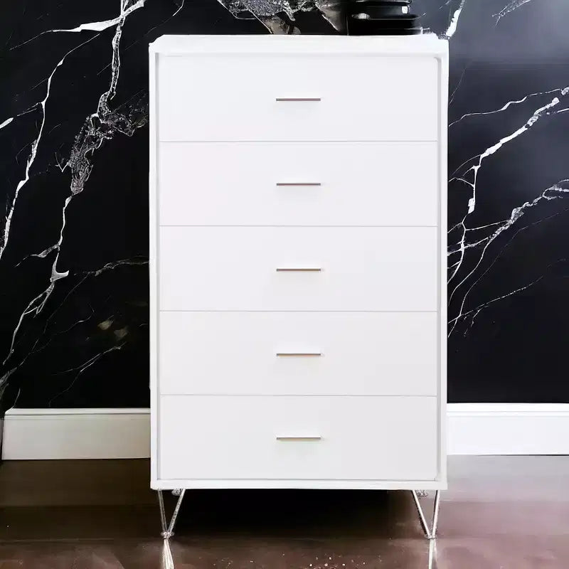 Commode de chevet rétro avec 5 tiroirs en similibois, meuble de rangement avec glissières métalliques pour salon, couloir, entrée