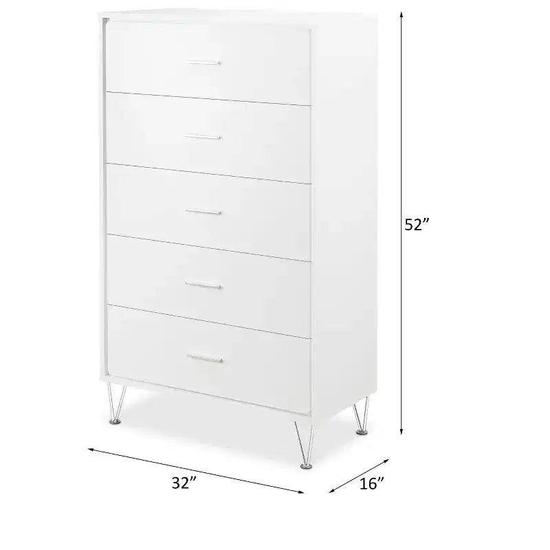 Commode de chevet rétro avec 5 tiroirs en similibois, meuble de rangement avec glissières métalliques pour salon, couloir, entrée