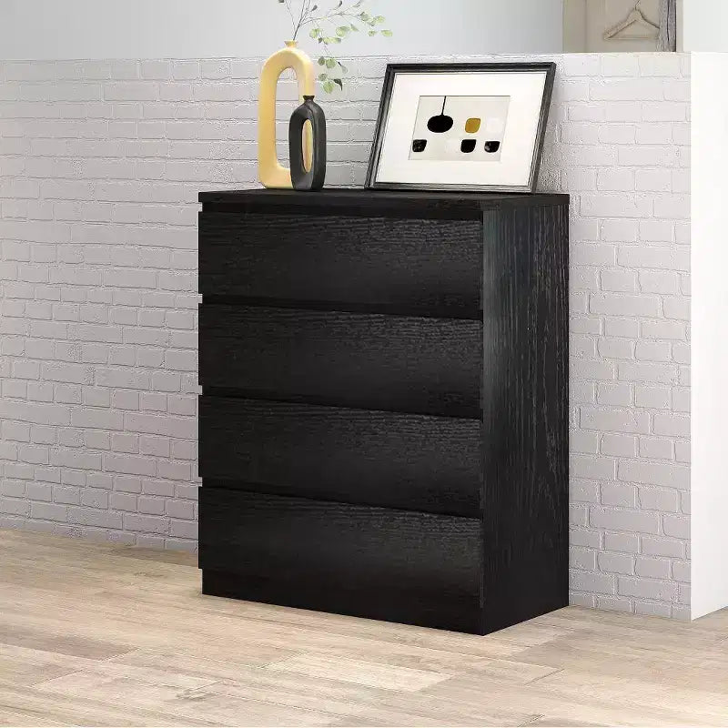 Commode de chevet rétro avec 5 tiroirs en similibois, meuble de rangement avec glissières métalliques pour salon, couloir, entrée