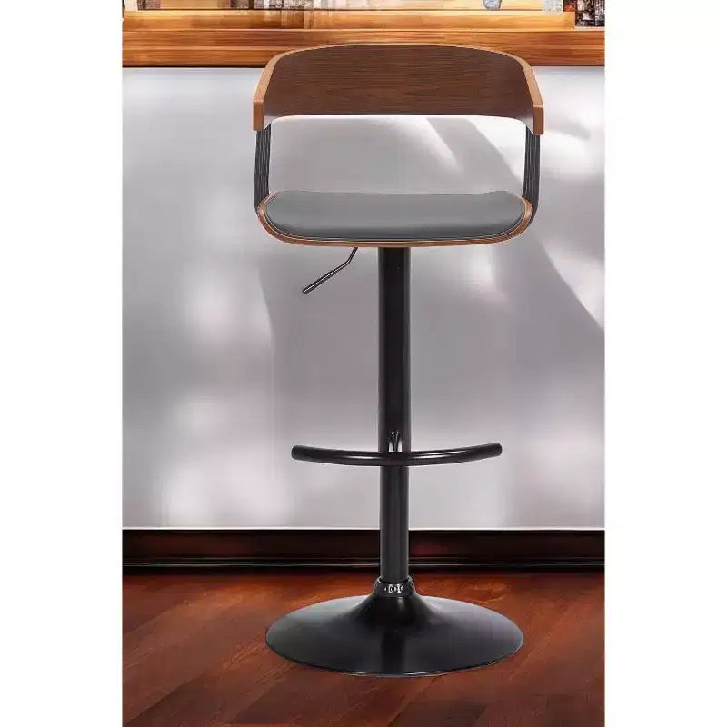Tabouret de bar pivotant à hauteur réglable en similicuir gris et noir avec métal