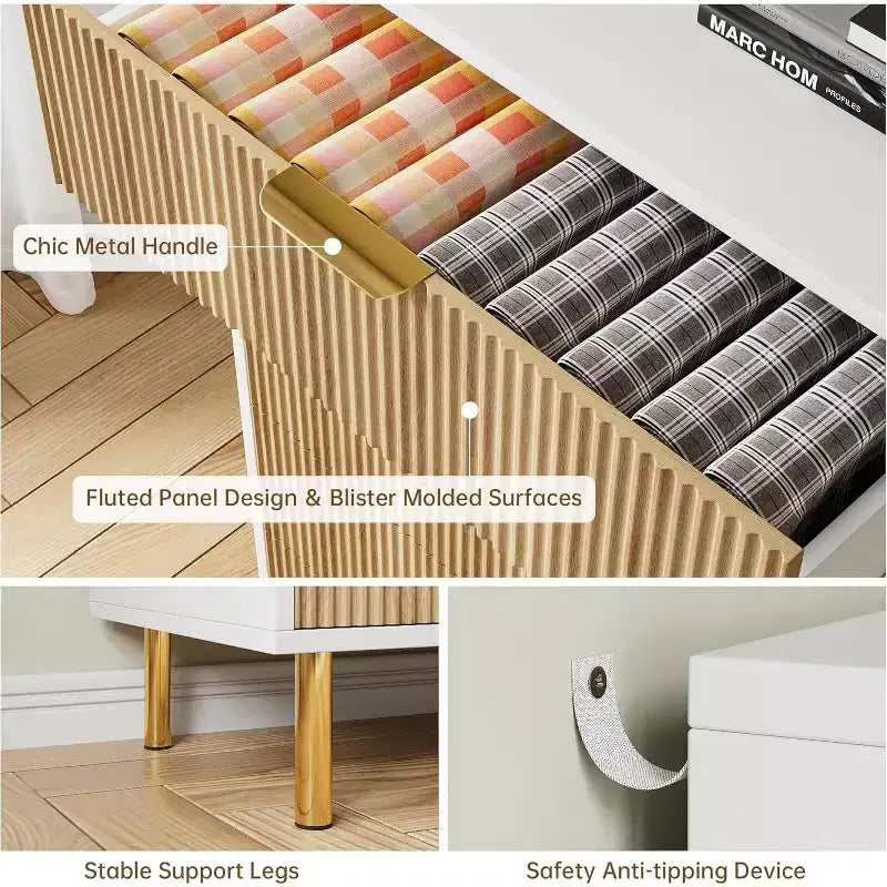 Commode Naturelle à 3 Tiroirs pour Chambre à Coucher, Grande Table de Chevet Commode, Organiseur Moderne en Bois avec Poignées Métalliques et Dispositif Anti-Basculement