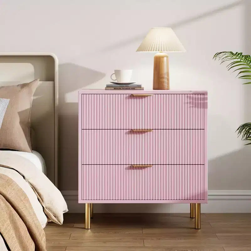 Commode Naturelle à 3 Tiroirs pour Chambre à Coucher, Grande Table de Chevet Commode, Organiseur Moderne en Bois avec Poignées Métalliques et Dispositif Anti-Basculement