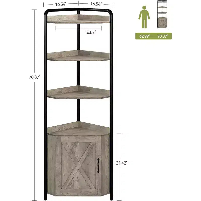 Bibliothèque d'angle haute de 70,9 po, étagère triangulaire avec étagères réglables, rangement caché et support pour plantes pour chambre à coucher, salon, bureau