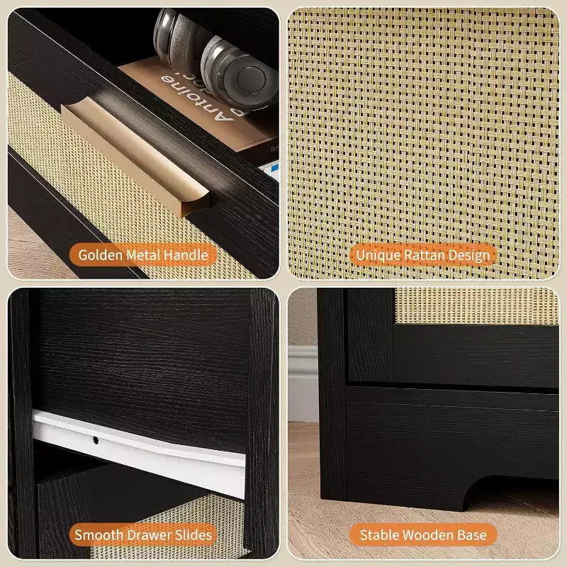 Commode en rotin à 10 tiroirs, commode de ferme moderne de 150 cm de large, organiseur de rangement avec dispositif anti-basculement pour chambre à coucher, salon, entrée, couloir