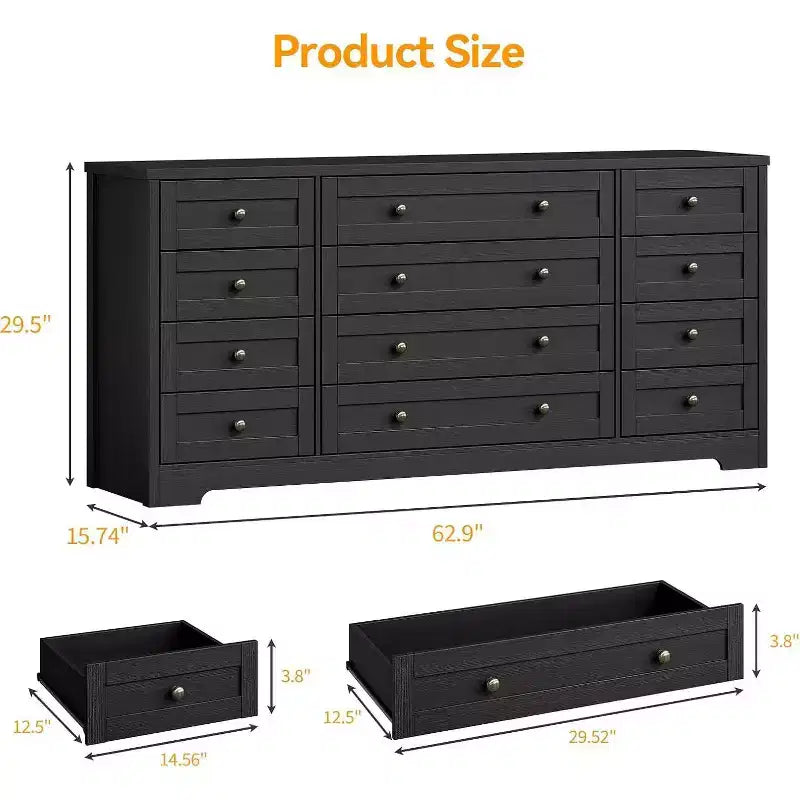 Commode à 12 tiroirs, grande commode moderne pour chambre à coucher, meuble TV pour téléviseur de 65 pouces, meuble de rangement en bois pour salon, couloir