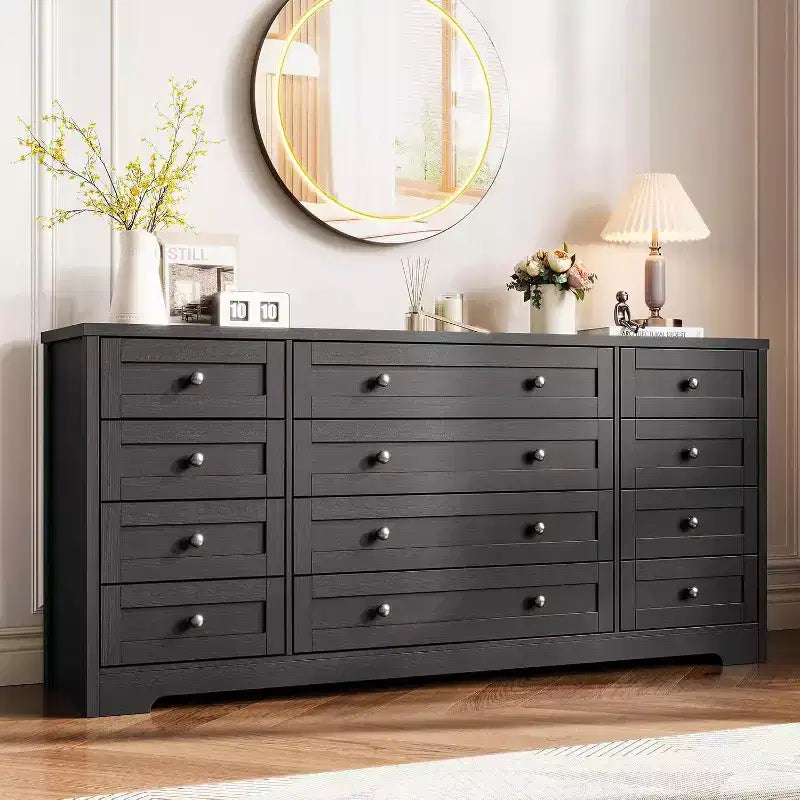 Commode à 12 tiroirs, grande commode moderne pour chambre à coucher, meuble TV pour téléviseur de 65 pouces, meuble de rangement en bois pour salon, couloir