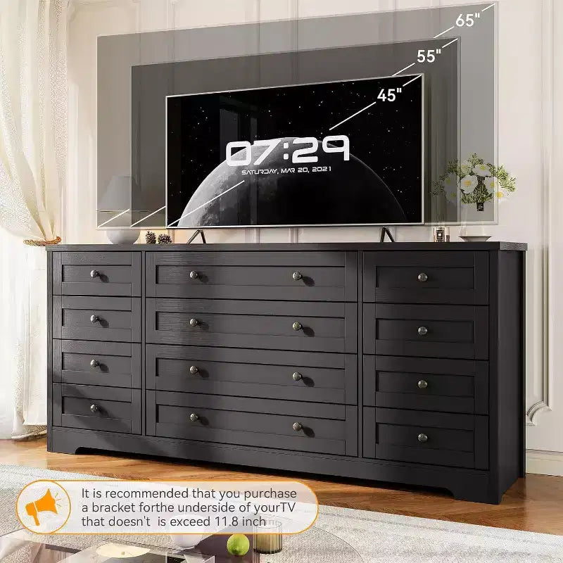 Commode à 12 tiroirs, grande commode moderne pour chambre à coucher, meuble TV pour téléviseur de 65 pouces, meuble de rangement en bois pour salon, couloir
