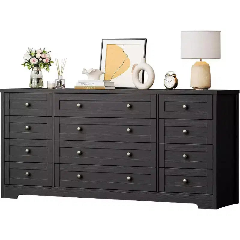 Commode à 12 tiroirs, grande commode moderne pour chambre à coucher, meuble TV pour téléviseur de 65 pouces, meuble de rangement en bois pour salon, couloir