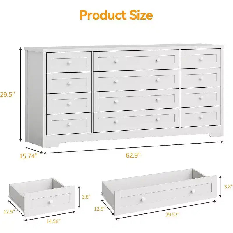 Commode à 12 tiroirs, grande commode moderne pour chambre à coucher, meuble TV pour téléviseur de 65 pouces, meuble de rangement en bois pour salon, couloir