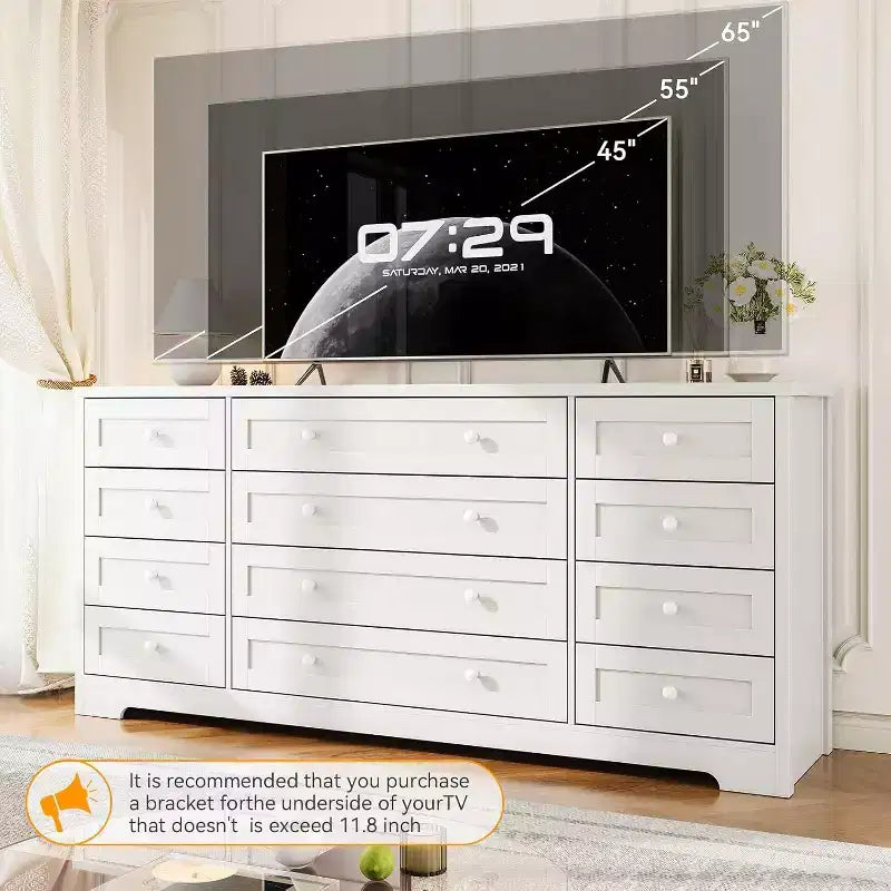 Commode à 12 tiroirs, grande commode moderne pour chambre à coucher, meuble TV pour téléviseur de 65 pouces, meuble de rangement en bois pour salon, couloir