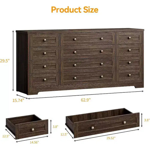 Commode à 12 tiroirs, grande commode moderne pour chambre à coucher, meuble TV pour téléviseur de 65 pouces, meuble de rangement en bois pour salon, couloir