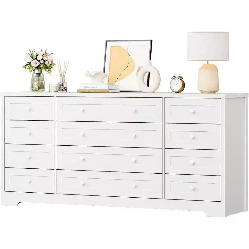 Commode à 12 tiroirs, grande commode moderne pour chambre à coucher, meuble TV pour téléviseur de 65 pouces, meuble de rangement en bois pour salon, couloir