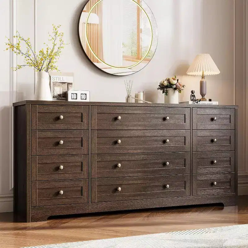 Commode à 12 tiroirs, grande commode moderne pour chambre à coucher, meuble TV pour téléviseur de 65 pouces, meuble de rangement en bois pour salon, couloir