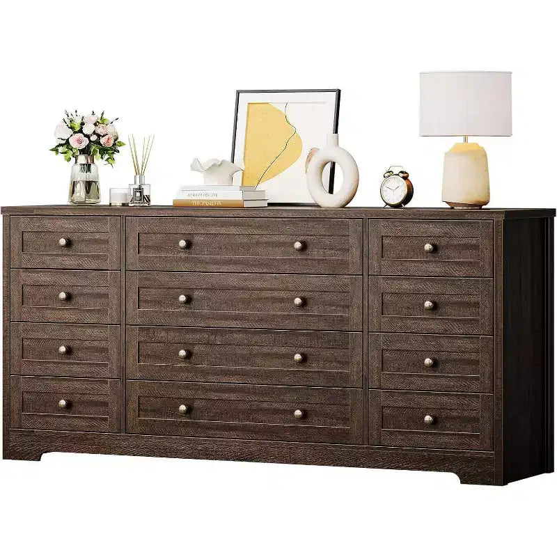 Commode à 12 tiroirs, grande commode moderne pour chambre à coucher, meuble TV pour téléviseur de 65 pouces, meuble de rangement en bois pour salon, couloir
