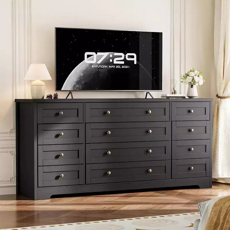 Commode à 12 tiroirs, grande commode moderne pour chambre à coucher, meuble TV pour téléviseur de 65 pouces, meuble de rangement en bois pour salon, couloir
