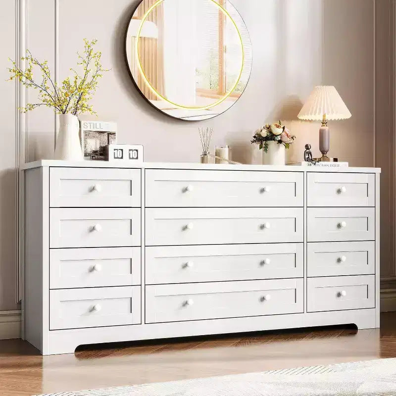 Commode à 12 tiroirs, grande commode moderne pour chambre à coucher, meuble TV pour téléviseur de 65 pouces, meuble de rangement en bois pour salon, couloir