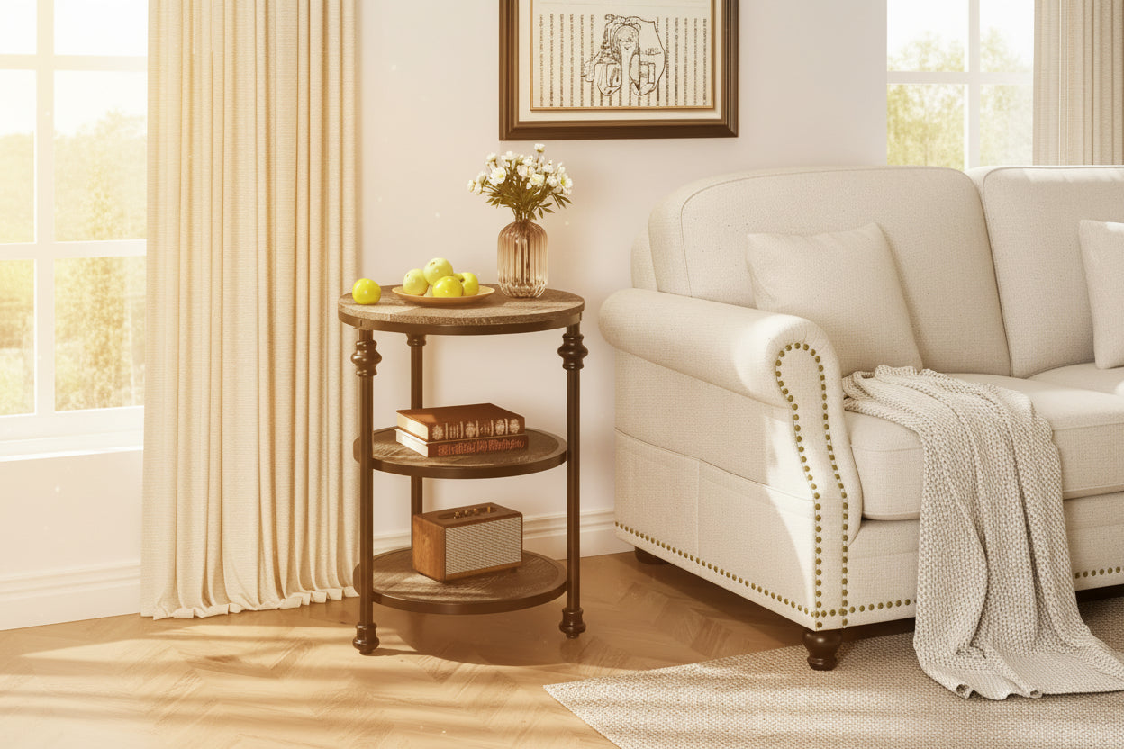 Three story circular coffee table,steel frame coffee table, Roman column edge table,for living room and bedroom