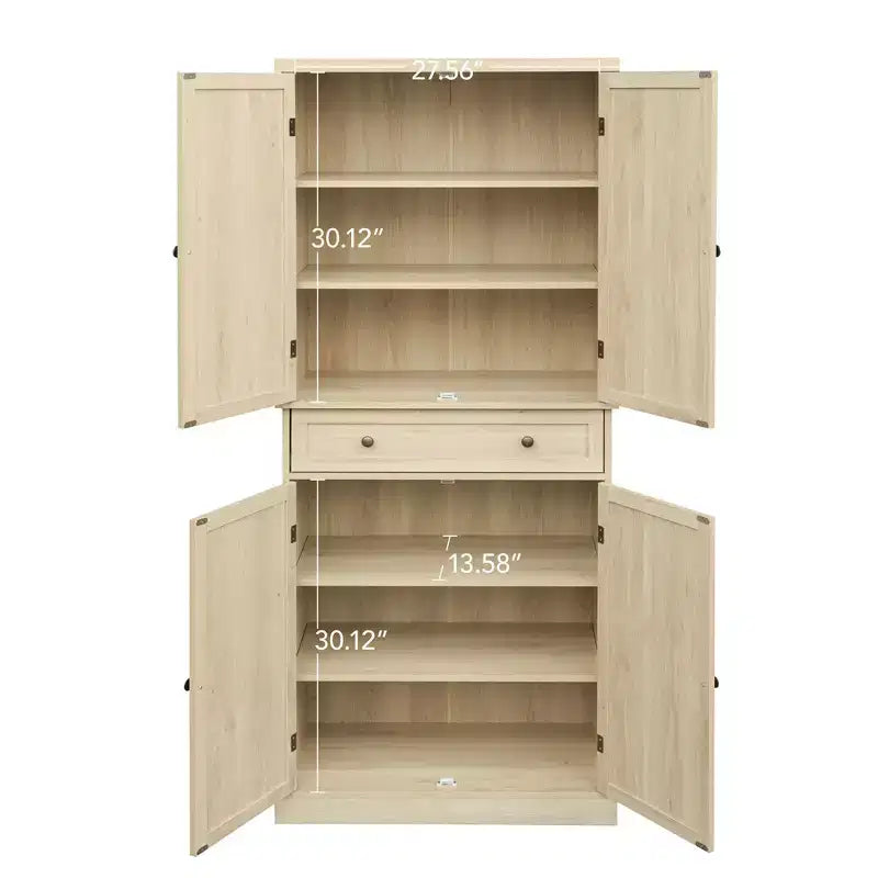 Meuble de Rangement de Cuisine, Armoire Haute avec 4 Étagères Intérieures Réglables et 4 Portes, Buffet Polyvalent pour Salon ou Salle à Manger