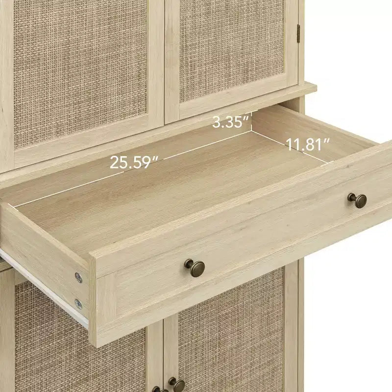 Meuble de Rangement de Cuisine, Armoire Haute avec 4 Étagères Intérieures Réglables et 4 Portes, Buffet Polyvalent pour Salon ou Salle à Manger