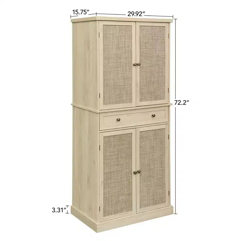 Meuble de Rangement de Cuisine, Armoire Haute avec 4 Étagères Intérieures Réglables et 4 Portes, Buffet Polyvalent pour Salon ou Salle à Manger