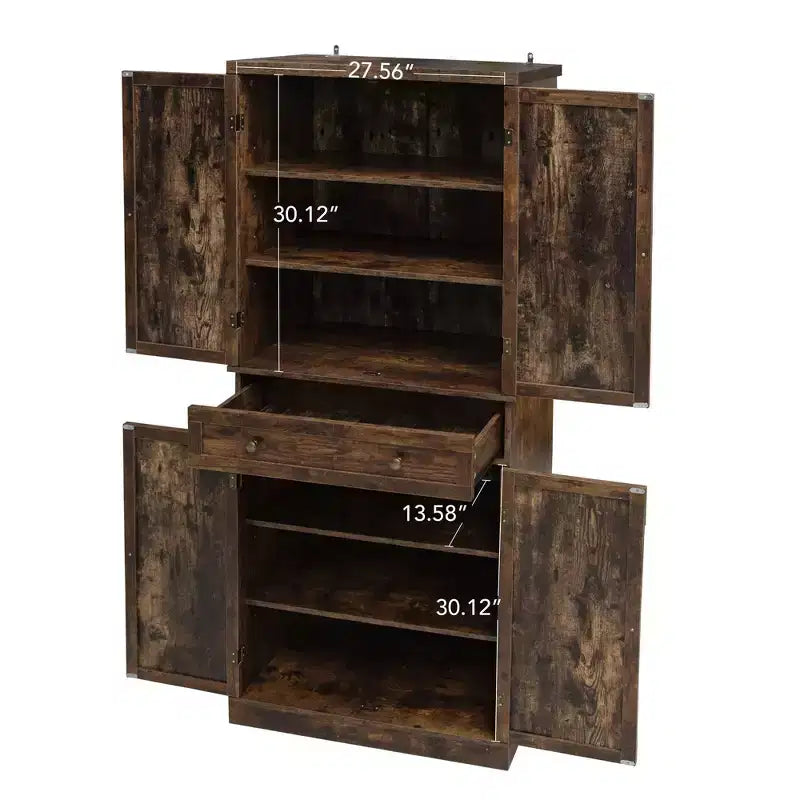 Meuble de Rangement de Cuisine, Armoire Haute avec 4 Étagères Intérieures Réglables et 4 Portes, Buffet Polyvalent pour Salon ou Salle à Manger