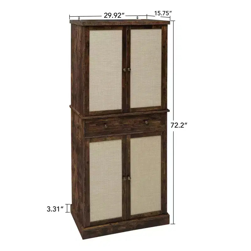 Meuble de Rangement de Cuisine, Armoire Haute avec 4 Étagères Intérieures Réglables et 4 Portes, Buffet Polyvalent pour Salon ou Salle à Manger