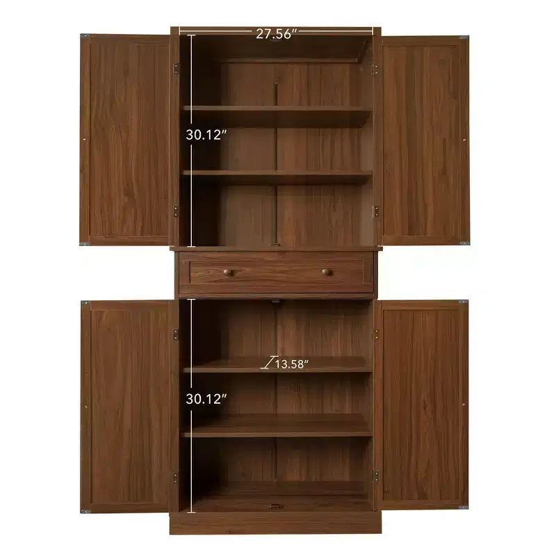 Meuble de Rangement de Cuisine, Armoire Haute avec 4 Étagères Intérieures Réglables et 4 Portes, Buffet Polyvalent pour Salon ou Salle à Manger