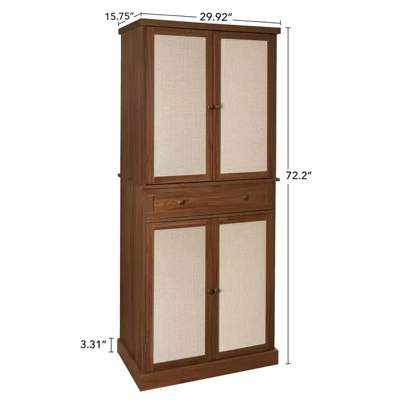 Meuble de Rangement de Cuisine, Armoire Haute avec 4 Étagères Intérieures Réglables et 4 Portes, Buffet Polyvalent pour Salon ou Salle à Manger