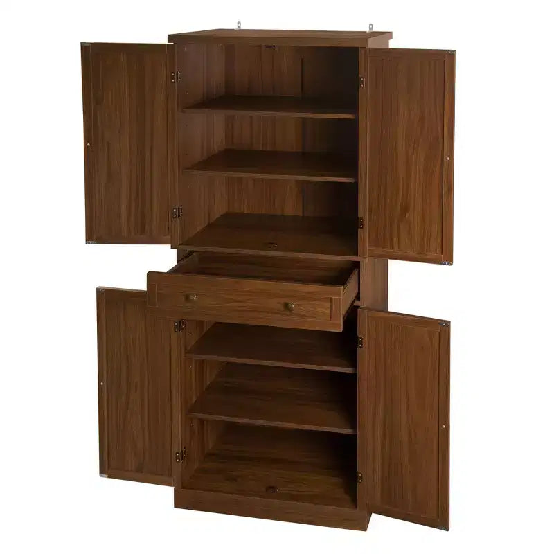Meuble de Rangement de Cuisine, Armoire Haute avec 4 Étagères Intérieures Réglables et 4 Portes, Buffet Polyvalent pour Salon ou Salle à Manger