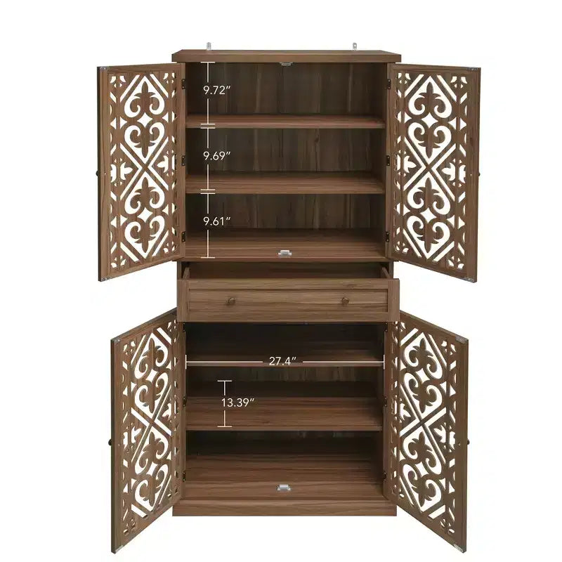 Meuble de Rangement de Cuisine, Armoire Haute avec 4 Étagères Intérieures Réglables et 4 Portes, Buffet Polyvalent pour Salon ou Salle à Manger