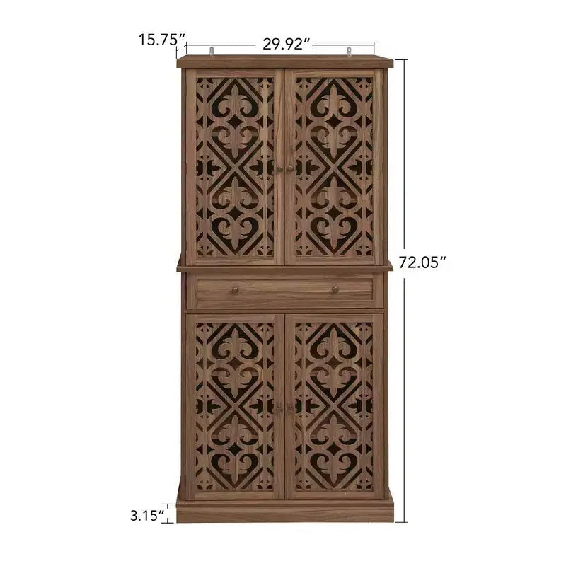 Meuble de Rangement de Cuisine, Armoire Haute avec 4 Étagères Intérieures Réglables et 4 Portes, Buffet Polyvalent pour Salon ou Salle à Manger