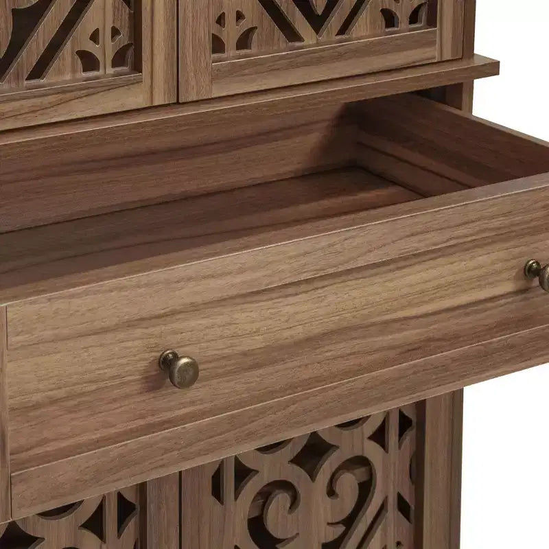 Meuble de Rangement de Cuisine, Armoire Haute avec 4 Étagères Intérieures Réglables et 4 Portes, Buffet Polyvalent pour Salon ou Salle à Manger