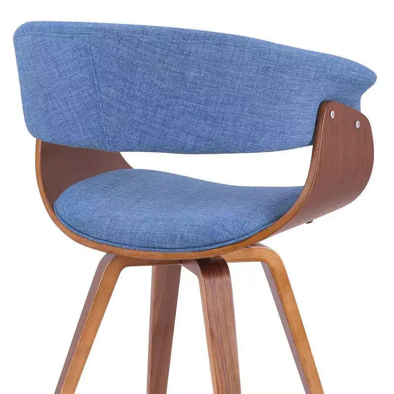 Chaise d'été Mid-Century en tissu bleu avec finition bois de noyer