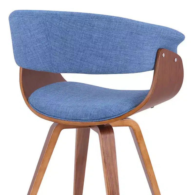 Chaise d'été Mid-Century en tissu bleu avec finition bois de noyer