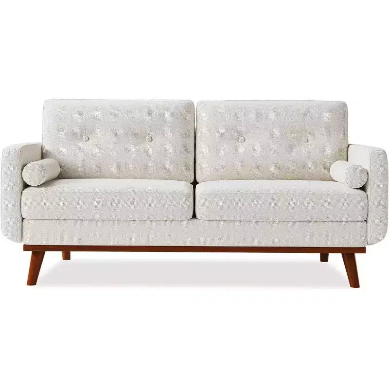 Causeuse moderne du milieu du siècle, 65 po, en lin, à assise profonde, pour salon, chambre à coucher, petit espace, 2 places, beige