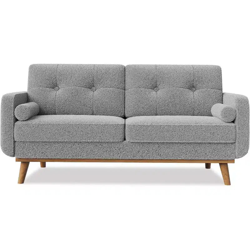 Causeuse moderne du milieu du siècle, 65 po, en lin, à assise profonde, pour salon, chambre à coucher, petit espace, 2 places, beige