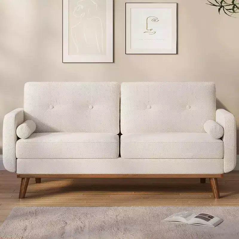 Causeuse moderne du milieu du siècle, 65 po, en lin, à assise profonde, pour salon, chambre à coucher, petit espace, 2 places, beige
