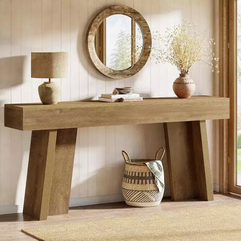 Table console de 180 cm de long, table étroite de style rustique pour entrée derrière le canapé pour salon, couloir, hall, vestibule